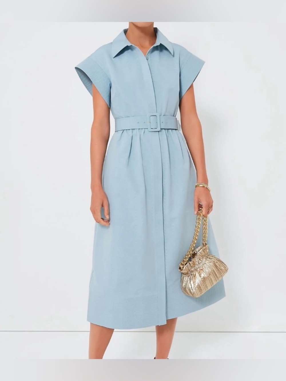 Tuckernuck Slate Blue Chloe Midi Belted Dress Size Large